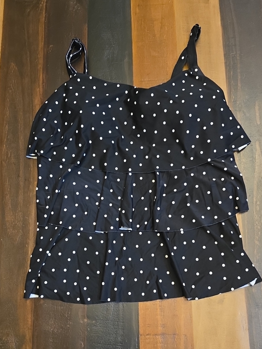 Beach House Black and White Polka Dot Tiered Tankini Top